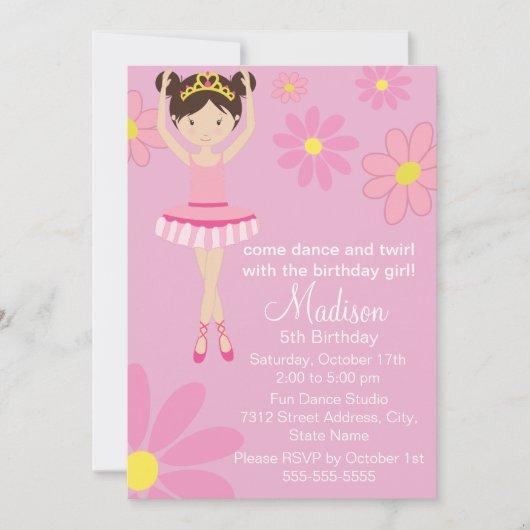 バレリかわいらしナダンスパーティー誕生日招待状 招待状 (正面)