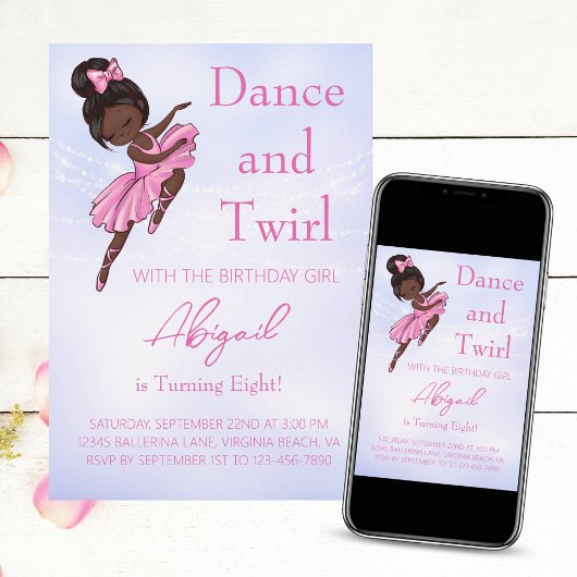 バレリかわいらしナピンク紫バレエダンスパーティー 招待状