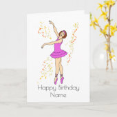 バレリかわいらしナ踊りガールピンク誕生日 カード (黄色い花)