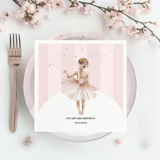 バレリエレガントナピンク誕生日 スタンダードカクテルナプキン