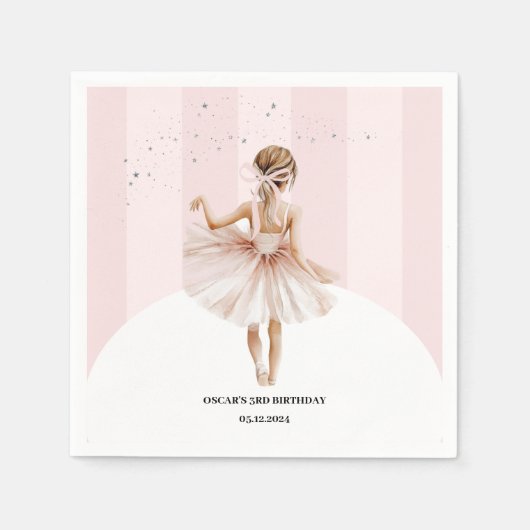 バレリエレガントナピンク誕生日 スタンダードカクテルナプキン (正面)