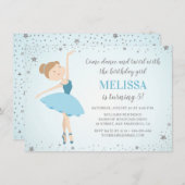 バレリエレガントナブルーシルバースター |女の子誕生日 招待状 (正面/裏面)