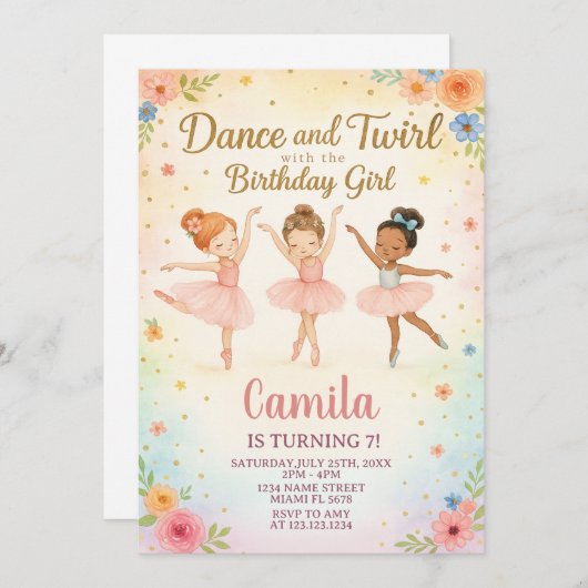 バレリエレガントナ誕生日招待状 招待状 (正面/裏面)