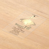 バレリエレガントナ金ゴールドグリッター《写真》ぼけ味スウィート16 アクリル招待状 (レイダウン)