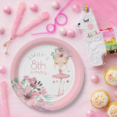 バレリエレガントーナ花模様ガール8thバースデーパーティー ペーパープレート (パーティー)