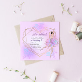 バレリナかわいらしパステルスクエア誕生日招待状