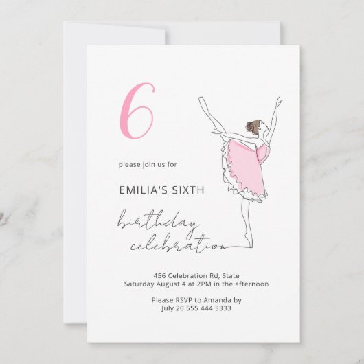 バレリナかわいらしピンクエイジ子供の誕生日ダンサー 招待状 (正面)
