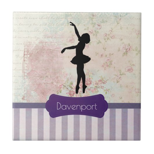 バレリナのシルエットエレガントオンヴィンテージパターン タイル (正面)