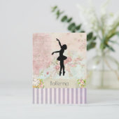 バレリナのシルエットエレガントオンヴィンテージパターン ポストカード (スタンド正面)