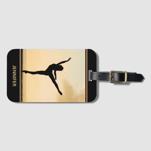 バレリナアラベスクサンセットシルエットパーソナライズされた ラゲッジタグ (正面横)