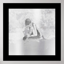 バレリナウーマン体シルバーグレーウォールセメント ポスター