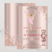 バレリナエレガントナットクラッカーバラ金ゴールドドリップ 招待状 (正面/裏面)