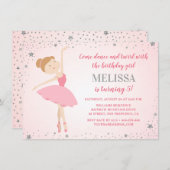 バレリナエレガントピンクシルバースターズガール誕生日 招待状 (正面/裏面)
