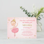 バレリナエレガントピンク金ゴールドグリッターガール誕生日 招待状 (スタンド正面)
