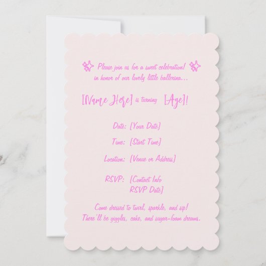 バレリナカプチーナ誕生日カスタマイズ 招待状 (裏面)