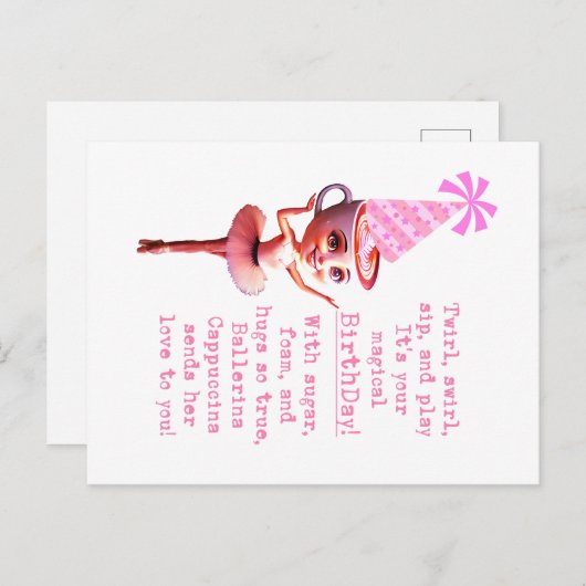 バレリナカプチーナ誕生日カード – かわいいコーヒーB シーズンポストカード (正面/裏面)