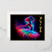 バレリナカラフルネオンアートボヘミアン美しいダンサー 箔シーズンポストカード (正面/裏面)