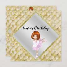 バレリナカワイバースデーパーティの招待状マーメイド