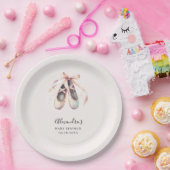 バレリナシューズピンクボウ金ゴールドベビーガールシャワー ペーパープレート (パーティー)
