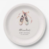 バレリナシューズピンクボウ金ゴールドベビーガールシャワー ペーパープレート (正面)