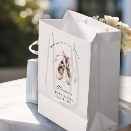 バレリナシューズピンクボウ金ゴールドベビーガールシャワー ミディアムペーパーバッグ
