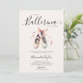 バレリナシューズピンクボウ金ゴールドベビーガールシャワー 招待状 (スタンド正面)