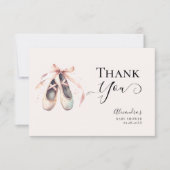バレリナシューズピンク金ゴールドボウシックなガールシャワー サンキューカード (正面)