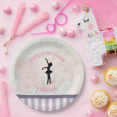 バレリナシルエットオンヴィンテージパターン誕生日 ペーパープレート (パーティー)