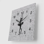 バレリナシルエットシルバーグリッター スクエア壁時計 (傾斜)