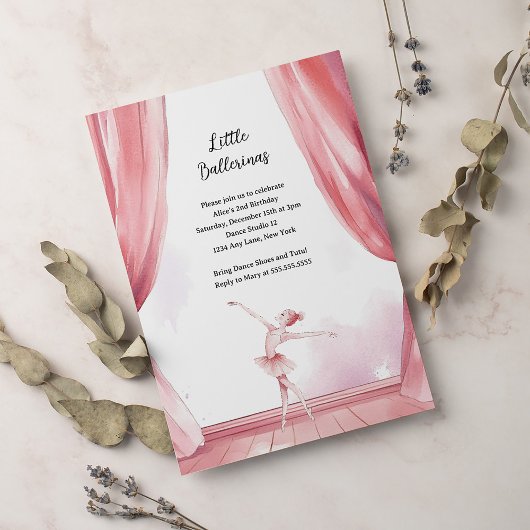 バレリナセンターステージ子供の誕生日パーティー 招待状