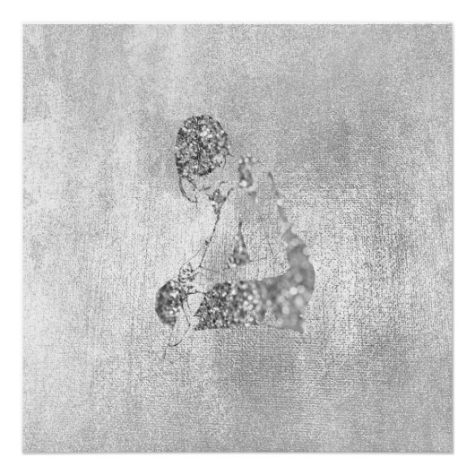 バレリナダンサーメタリックシルバーグレーグリッター ポスター (正面)