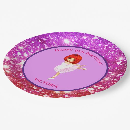 バレリナダンサー「ハッピーバースデー」紙プレート ペーパープレート (アングル)