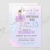 バレリナダンスアンドトワイル10代の誕生日招待状 招待状 (正面/裏面)