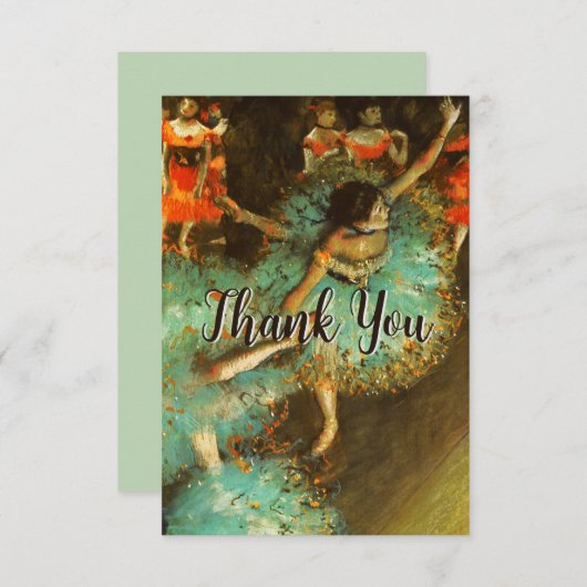 バレリナダンスグリーンダンサーエドガーデガ絵画ス サンキューカード (正面/裏面)
