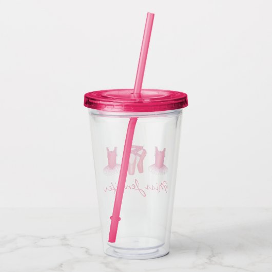 バレリナダンスピンクバレエツトゥートーシューズ先生 アクリルタンブラー (裏面)