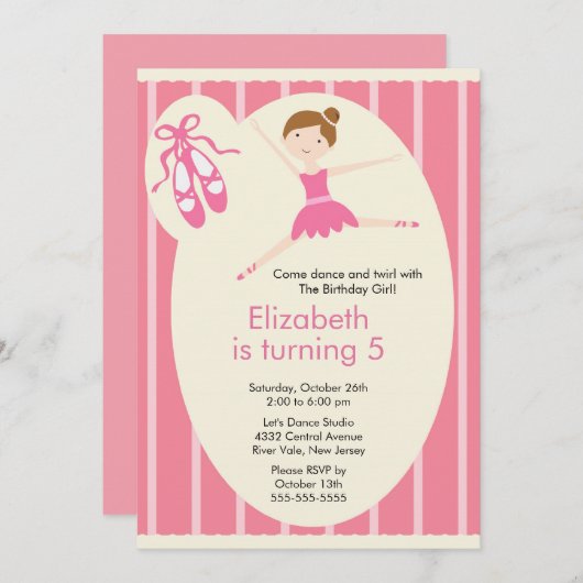 バレリナダンス誕生日招待状 招待状 (正面/裏面)