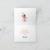 バレリナダークスキンピンクティール(緑がかった色)フローラ誕生日 サンキューカード (内部)