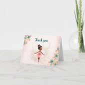 バレリナダークスキンピンクティール(緑がかった色)フローラ誕生日 サンキューカード (正面)