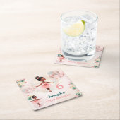 バレリナダークスキンピンクティール（緑がかった色）フローラ誕生日 スクエアペーパーコースター (インサイチュ)