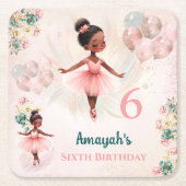 バレリナダークスキンピンクティール（緑がかった色）フローラ誕生日 スクエアペーパーコースター