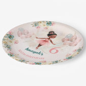 バレリナダークスキンピンクティール(緑がかった色)フローラ誕生日 ペーパープレート (アングル)