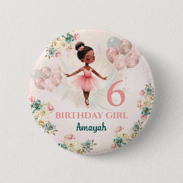 バレリナダークスキンピンクティール（緑がかった色）フローラ誕生日 缶バッジ