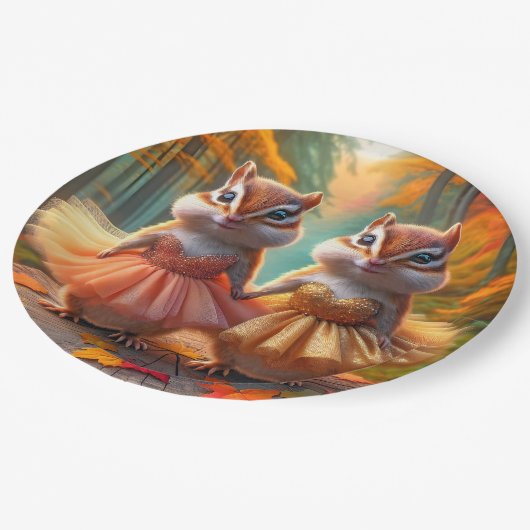 バレリナチップムンクスオン秋の木の棒 ペーパープレート (アングル)