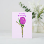 バレリナチューリップバレエダンサー誕生日カード ポストカード (スタンド正面)