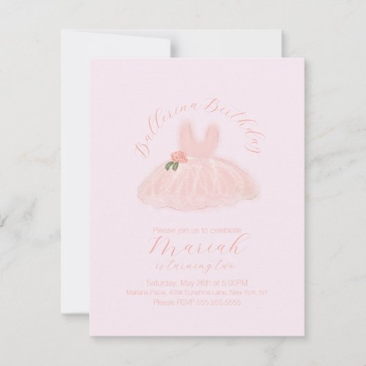バレリナツチュガールズ誕生日任意の年齢 招待状 (正面)