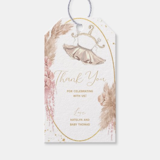 バレリナツチュベイビーシャワーまたは誕生日ありがとう ギフトタグ (正面)