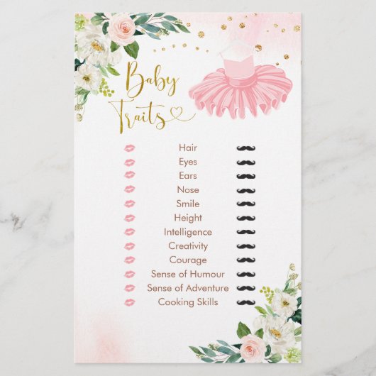 バレリナツチュベイビーシャワーベビートレイトゲーム (正面)