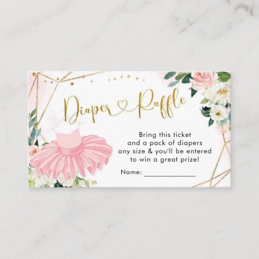 バレリナツチュベビシャワーおむつラッフルカード エンクロージャーカード (正面)