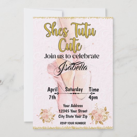 バレリナツツ誕生日の招待状 招待状 (正面)