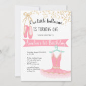バレリナツツ金ゴールドグリッター紙吹雪1st birthday 招待状 (正面)